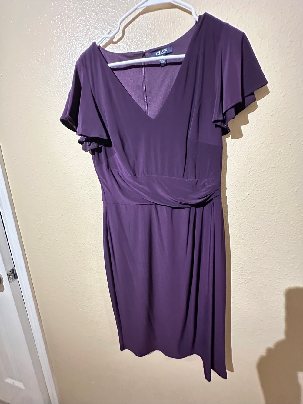 Chaps Purple V-Neck Flutter Sleeve Midi Dress